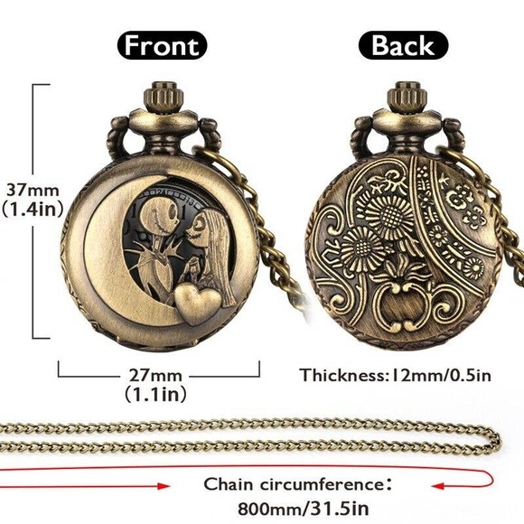 Jack & Sally Pendant Locket Watch NEW Nightmare Before Christmas Pocket Gift - Picture 3 of 3